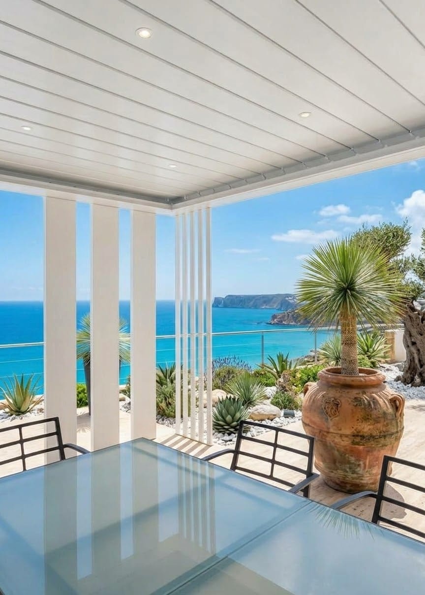 Doghe verticali CODE che incorniciano una terrazza sul mare
