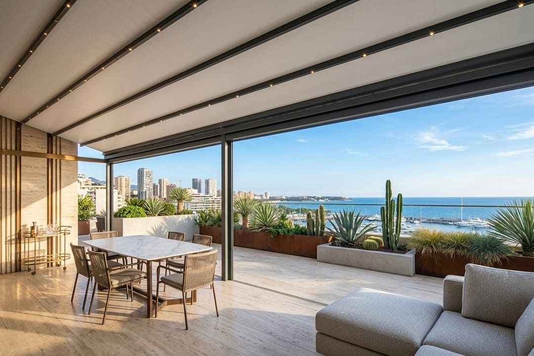 Pergotesa con vetrate su una terrazza panoramica