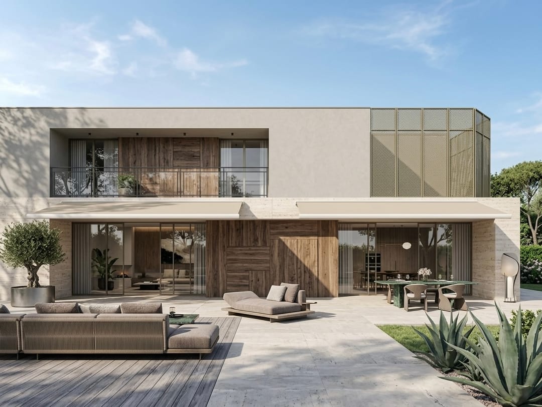 Futura 93 aperta davanti a una villa contemporanea