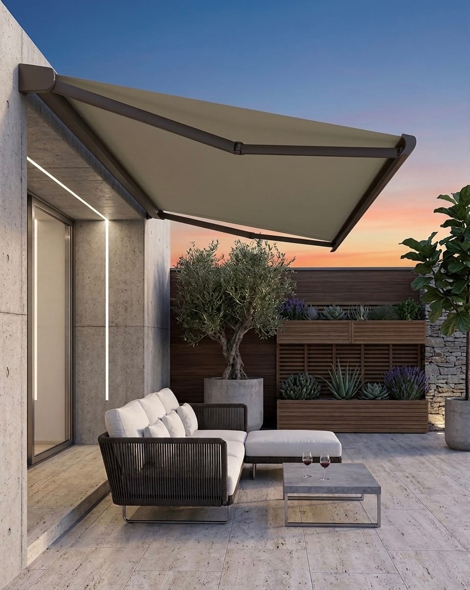 Vista ravvicinata di Futura 93 aperta su una terrazza sul mare